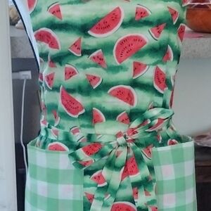 Watermelon Print Apron with Green Checkered Pockets